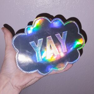 Set of Holographic Silver Cloud Cosmetic Bag Clutch and Matching Necklace